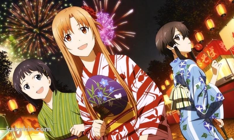 アスナ / 朝田詩乃 / 桐ヶ谷直葉 / 夏祭り / SAO / ソードアートオンラインの壁紙(800px x 480px) 高画質 PC・デスクトップ用