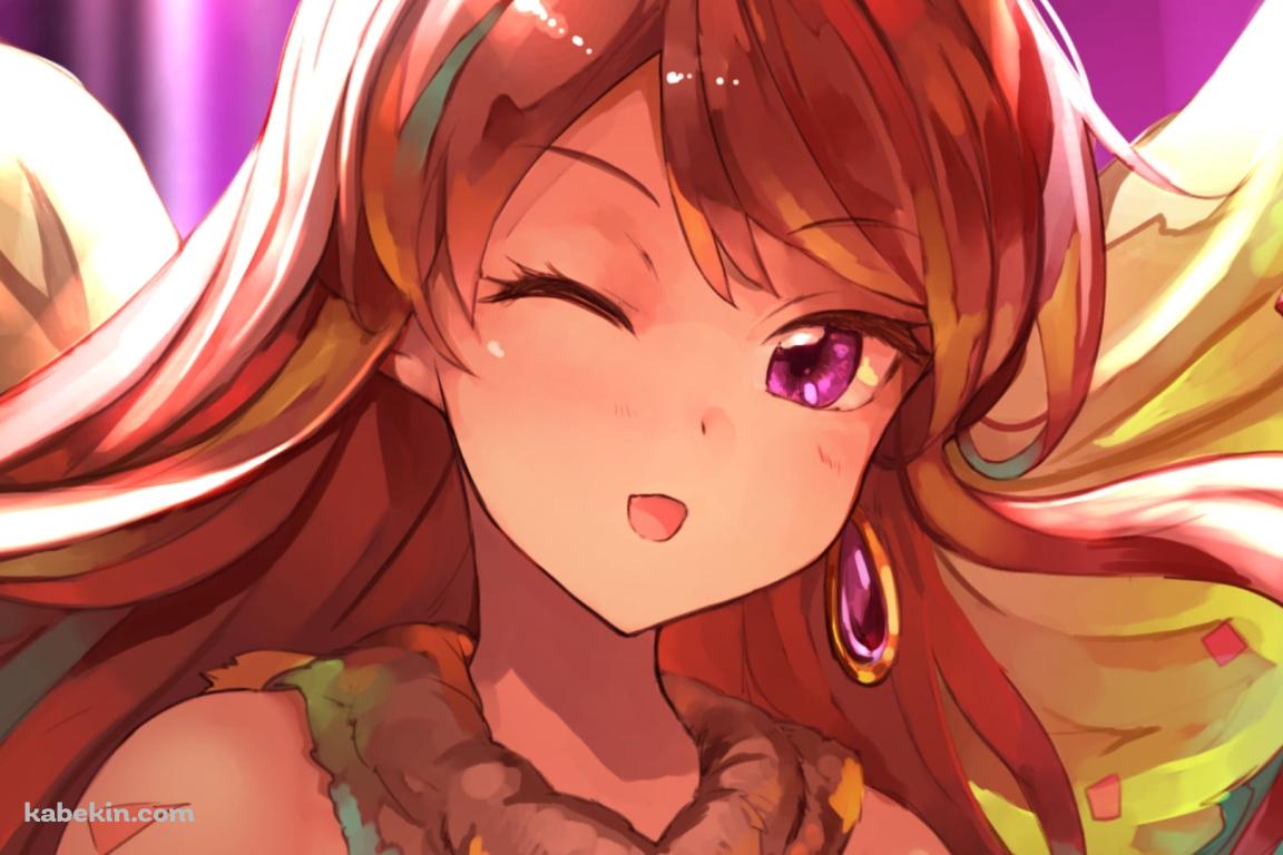 羽の生えた衣装を着てウィンクする紫吹蘭(しぶき らん) / アイカツ!の壁紙(1152px x 768px) 高画質 PC・デスクトップ用