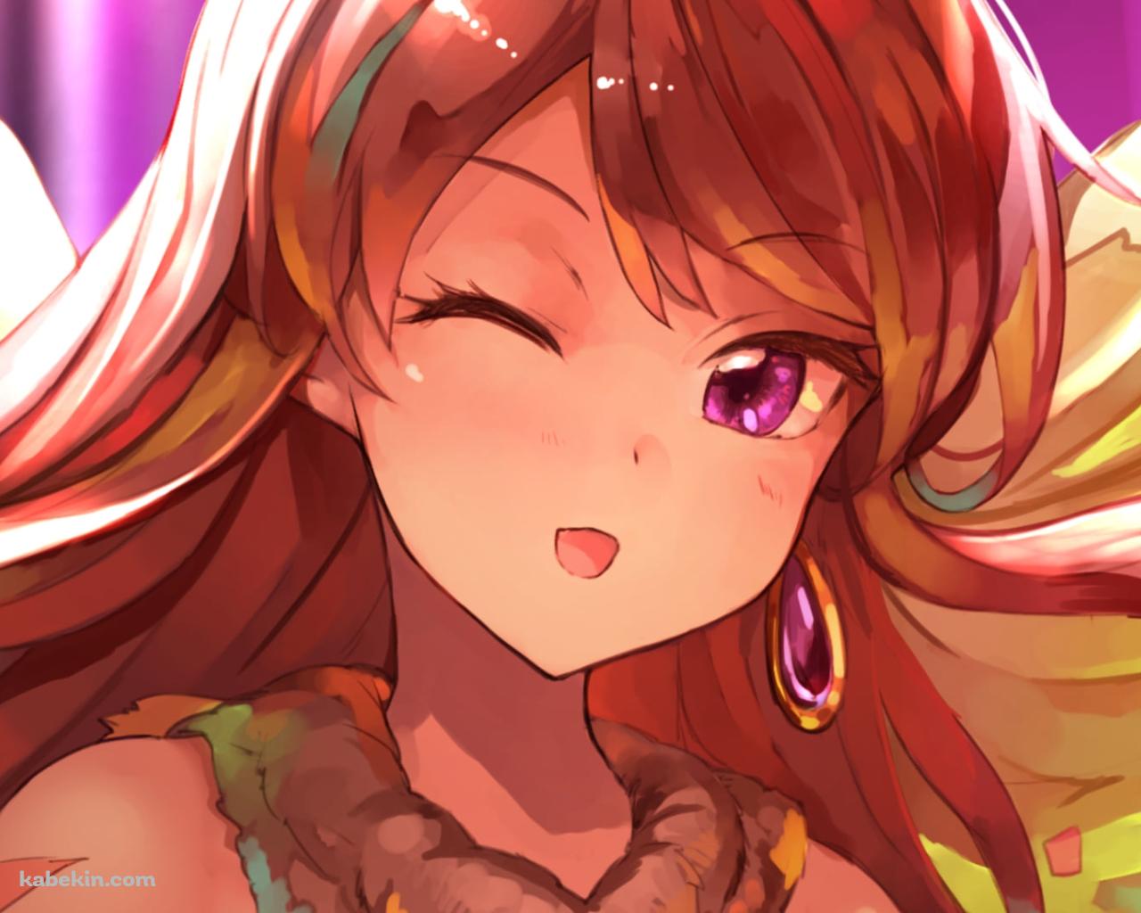 羽の生えた衣装を着てウィンクする紫吹蘭(しぶき らん) / アイカツ!の壁紙(1280px x 1024px) 高画質 PC・デスクトップ用