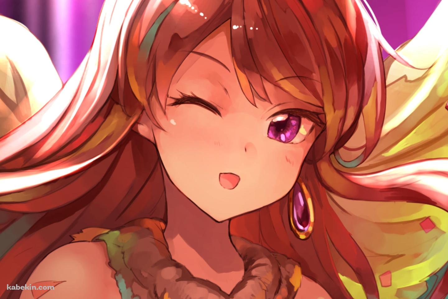 羽の生えた衣装を着てウィンクする紫吹蘭(しぶき らん) / アイカツ!の壁紙(1440px x 960px) 高画質 PC・デスクトップ用