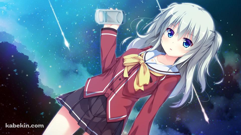 流れ星落ちる星空とビデオカメラを持つ可愛い友利奈緒(ともりなお) / シャーロット / Charlotteの壁紙(960px x 540px) 高画質 PC・デスクトップ用