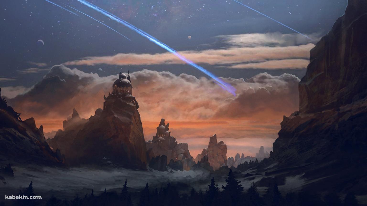 3つの流れ星と荒野の壁紙(1536px x 864px) 高画質 PC・デスクトップ用
