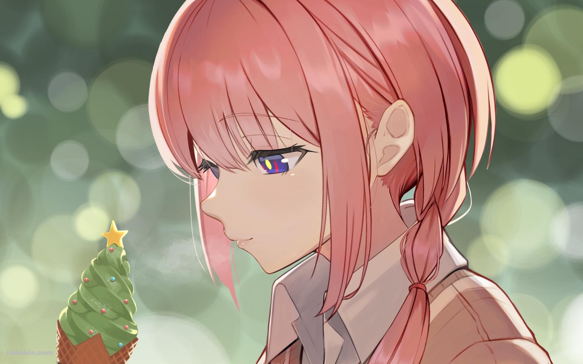 クリスマスツリーを模した緑のアイスを見つめる花譜 / バーチャルYouTuber / Vtuberの壁紙(1920px x 1200px) 高画質 PC・デスクトップ用