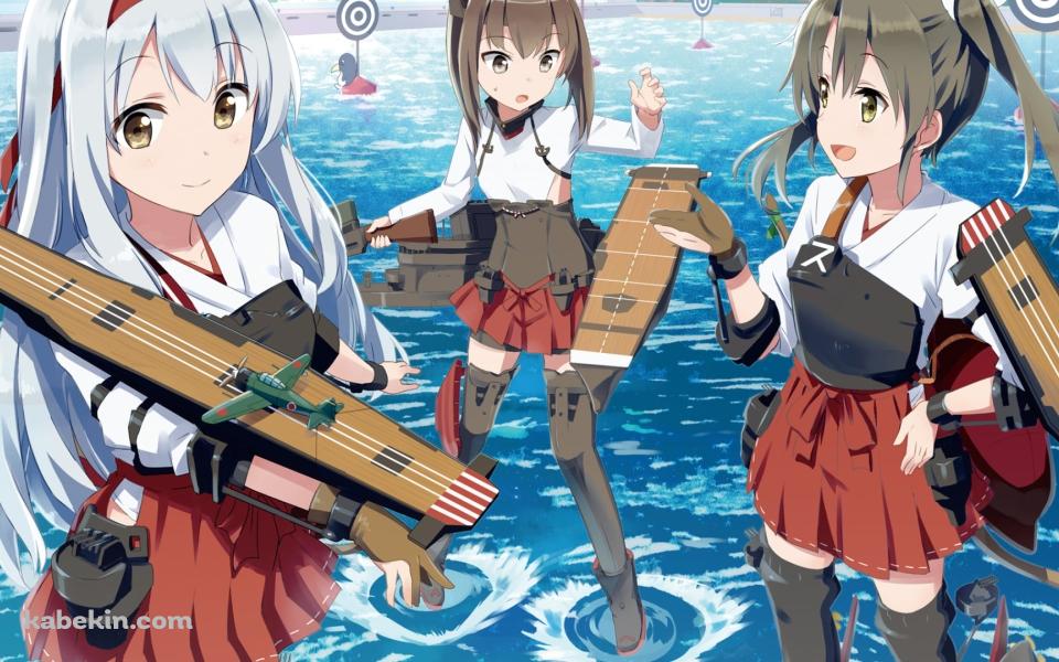 海上で訓練する翔鶴・瑞鶴・大鳳 / 艦隊これくしょんの壁紙(960px x 600px) 高画質 PC・デスクトップ用