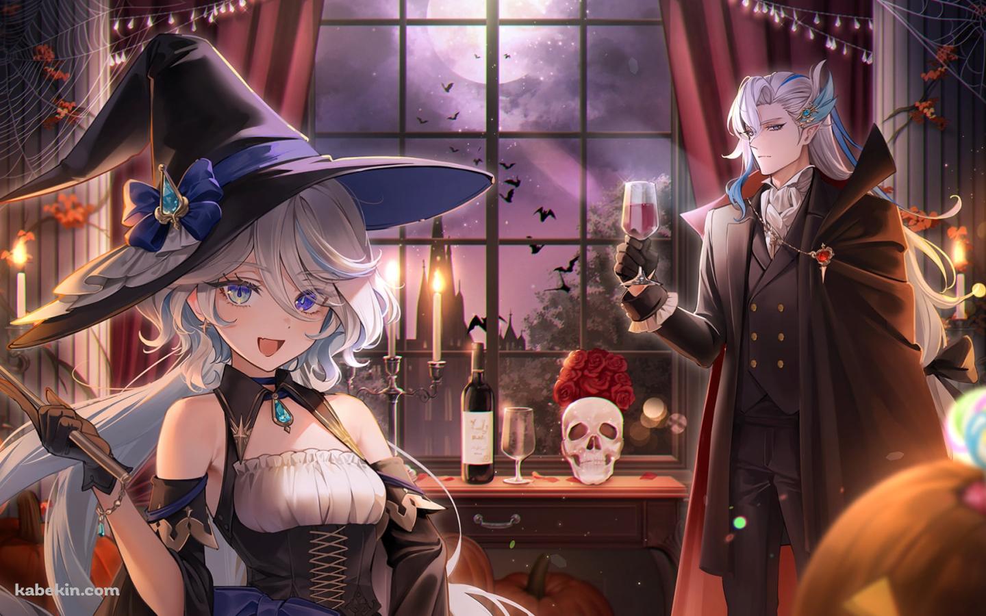 魔女の帽子を被ったフリーナと赤ワインのグラスを持つヌヴィレット / 原神の壁紙(1440px x 900px) 高画質 PC・デスクトップ用