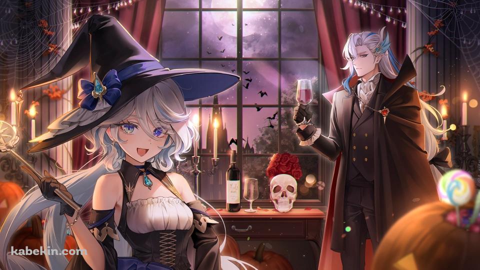 魔女の帽子を被ったフリーナと赤ワインのグラスを持つヌヴィレット / 原神の壁紙(960px x 540px) 高画質 PC・デスクトップ用