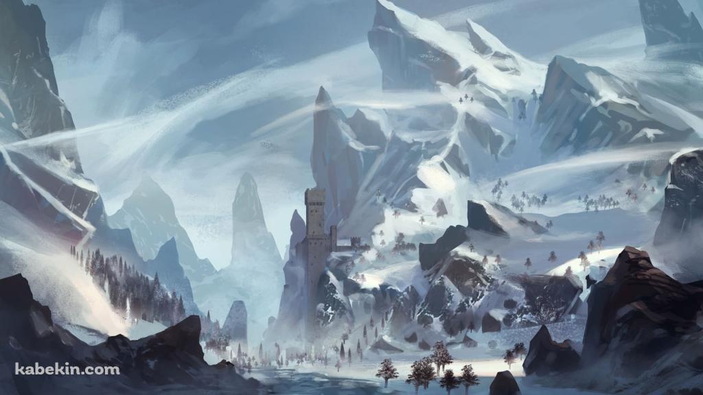 冬、雪山に囲まれた極寒の世界の壁紙(1024px x 576px) 高画質 PC・デスクトップ用