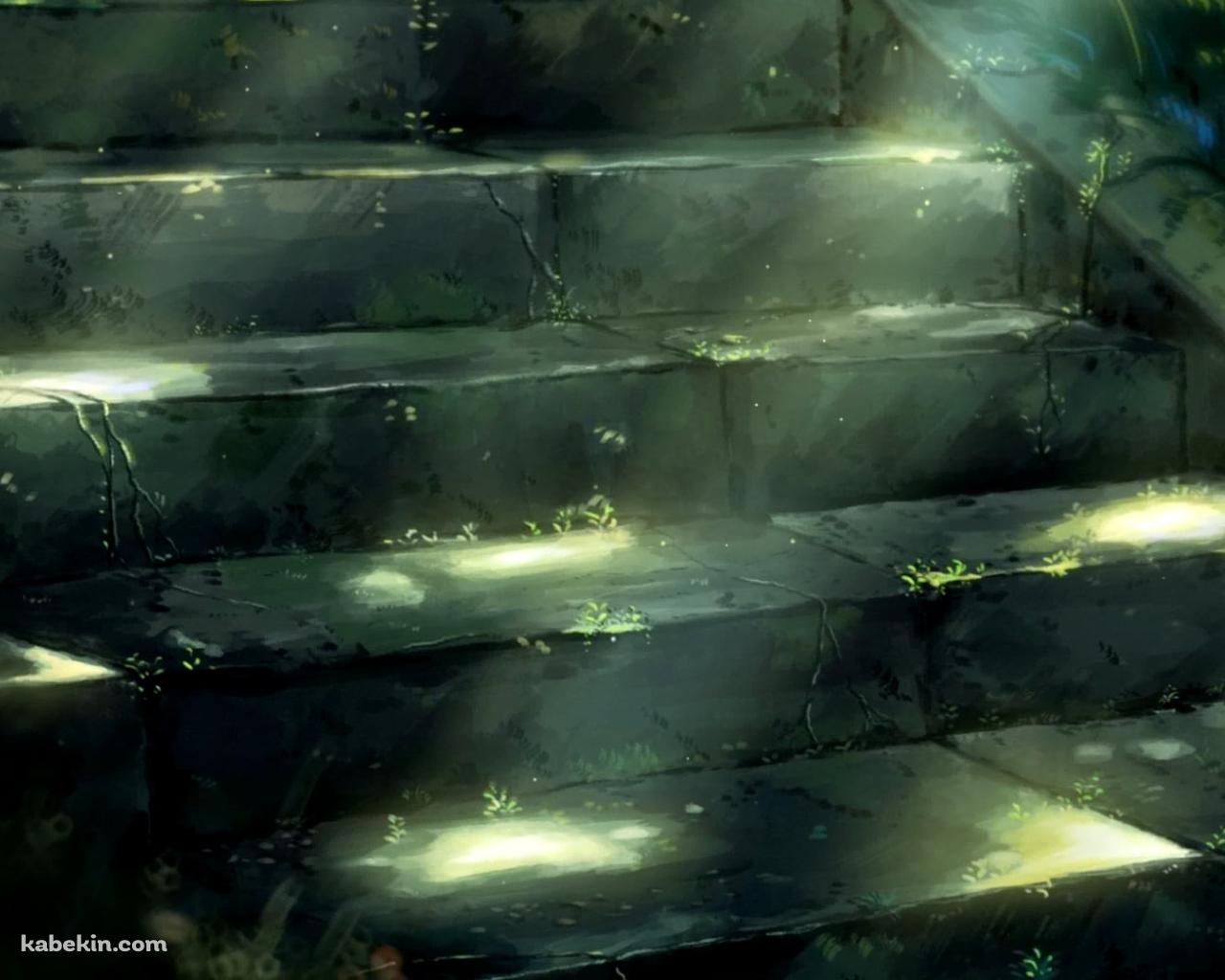 光があたる雑草が生えた古びた階段の壁紙(1280px x 1024px) 高画質 PC・デスクトップ用