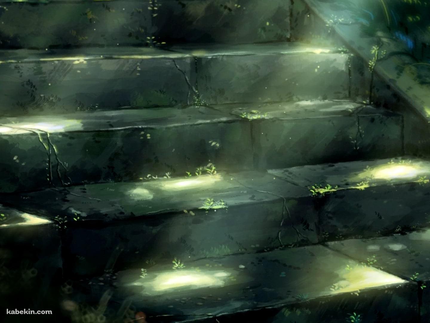 光があたる雑草が生えた古びた階段の壁紙(1440px x 1080px) 高画質 PC・デスクトップ用