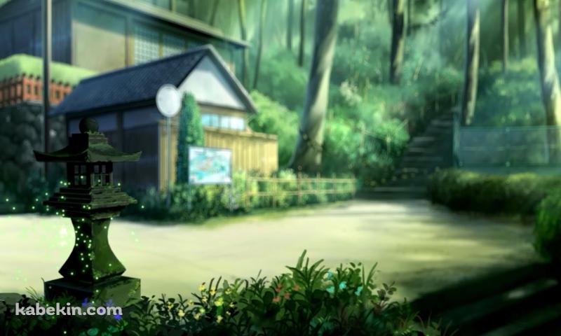 苔むした古びた灯篭と神社がある敷地の壁紙(800px x 480px) 高画質 PC・デスクトップ用