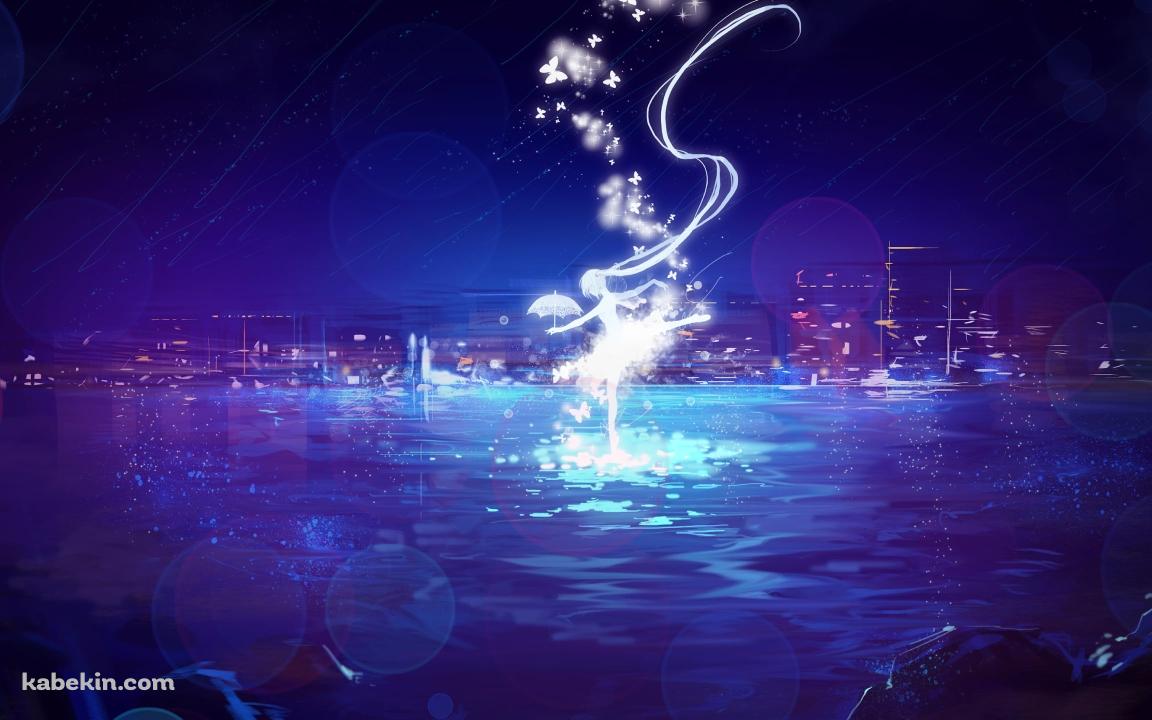 紫の海上と光る初音ミク / ボカロ / ボーカロイドの壁紙(1152px x 720px) 高画質 PC・デスクトップ用