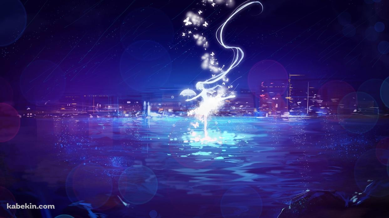 紫の海上と光る初音ミク / ボカロ / ボーカロイドの壁紙(1242px x 698px) 高画質 PC・デスクトップ用