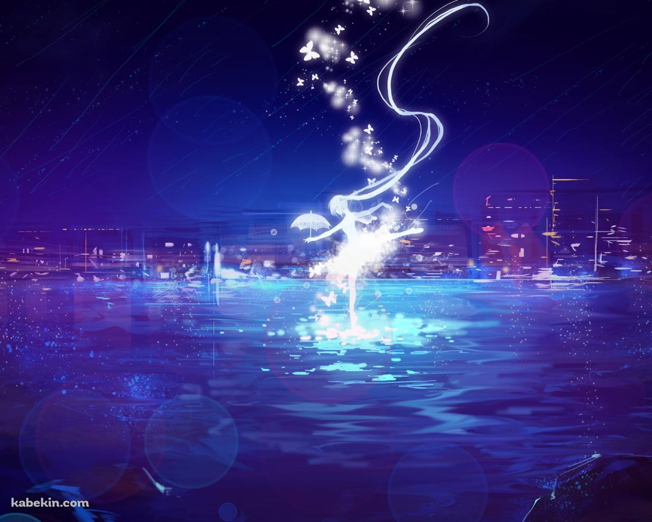 紫の海上と光る初音ミク / ボカロ / ボーカロイドの壁紙(1280px x 1024px) 高画質 PC・デスクトップ用