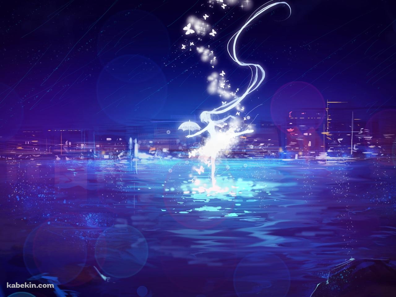 紫の海上と光る初音ミク / ボカロ / ボーカロイドの壁紙(1280px x 960px) 高画質 PC・デスクトップ用