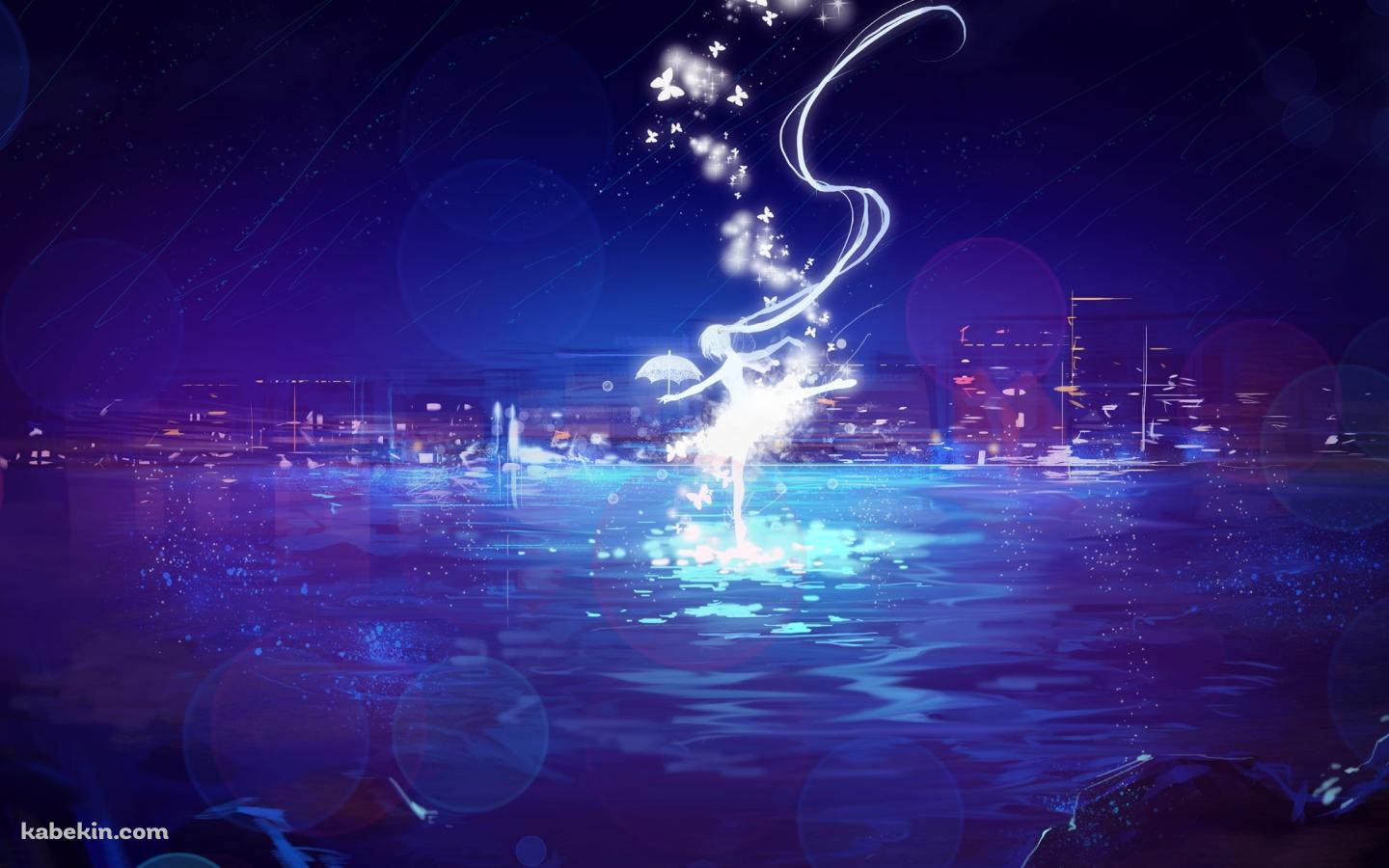 紫の海上と光る初音ミク / ボカロ / ボーカロイドの壁紙(1440px x 900px) 高画質 PC・デスクトップ用