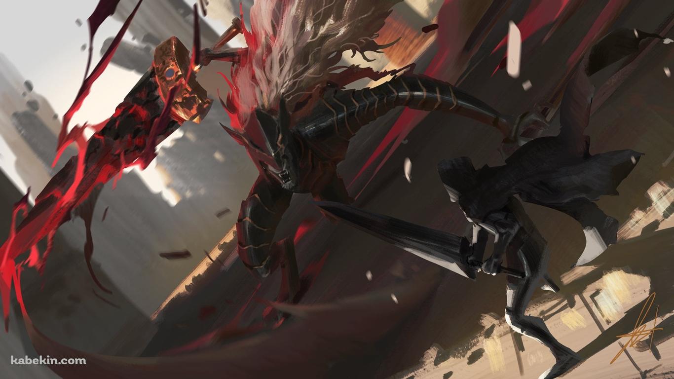 褪せ人 (あせびと) VS 黒き剣のマリケス / エルデンリングの壁紙(1366px x 768px) 高画質 PC・デスクトップ用