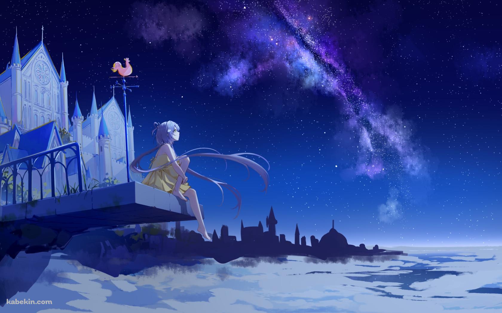 大きな屋敷と銀河を眺める洛天依 / LUO TIANYI / ボカロの壁紙(1680px x 1050px) 高画質 PC・デスクトップ用