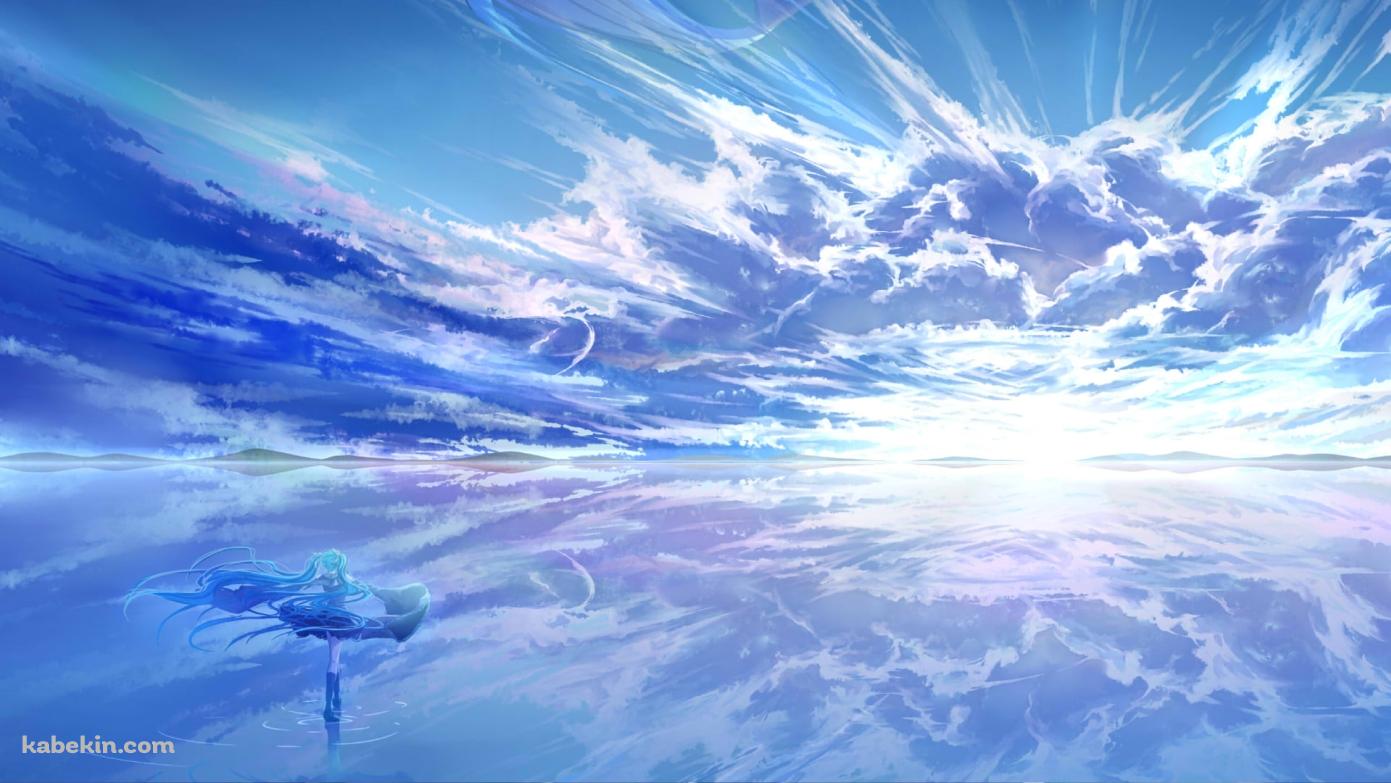 ウユニ湖に立つ初音ミク / ボカロの壁紙(1391px x 783px) 高画質 PC・デスクトップ用