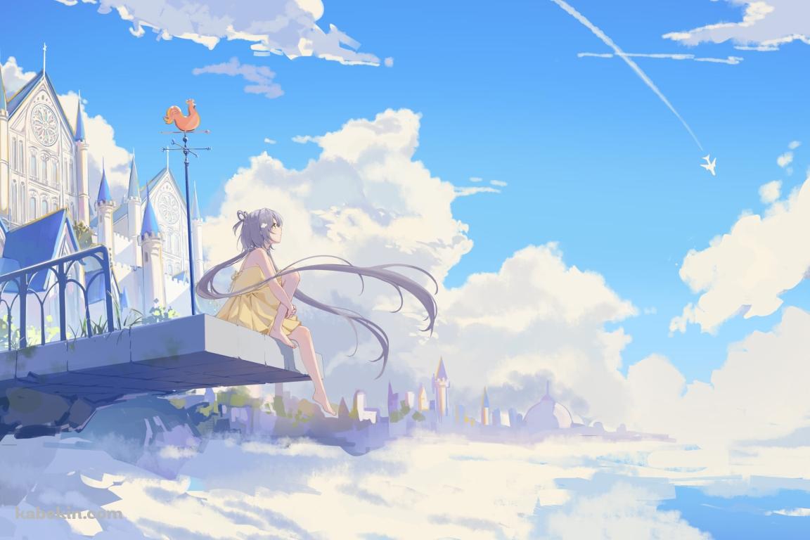青空と飛行機と黄色い洋服を着た洛天依 / LUO TIANYI / ボカロの壁紙(1152px x 768px) 高画質 PC・デスクトップ用