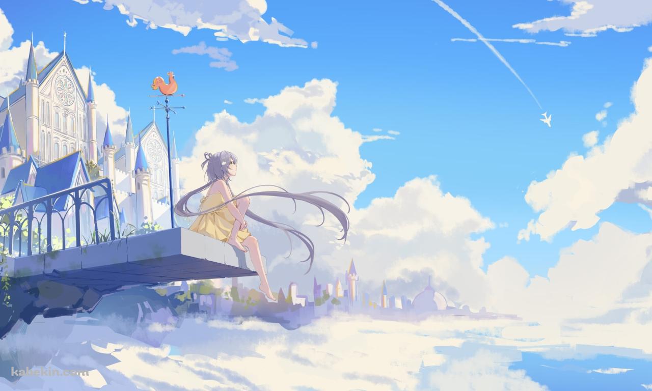 青空と飛行機と黄色い洋服を着た洛天依 / LUO TIANYI / ボカロの壁紙(1280px x 768px) 高画質 PC・デスクトップ用