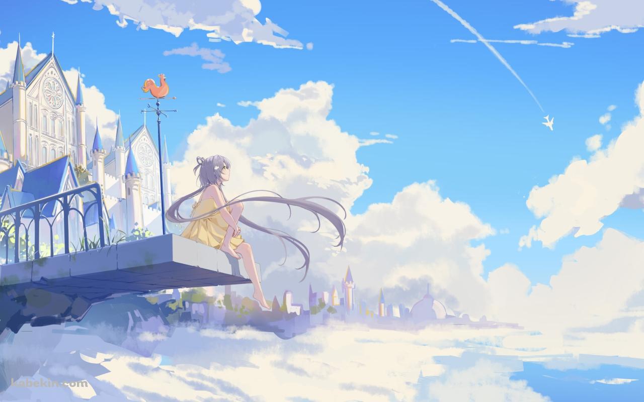 青空と飛行機と黄色い洋服を着た洛天依 / LUO TIANYI / ボカロの壁紙(1280px x 800px) 高画質 PC・デスクトップ用