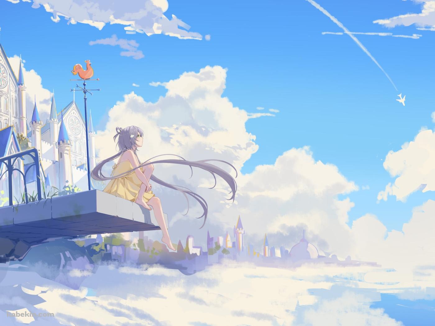 青空と飛行機と黄色い洋服を着た洛天依 / LUO TIANYI / ボカロの壁紙(1400px x 1050px) 高画質 PC・デスクトップ用