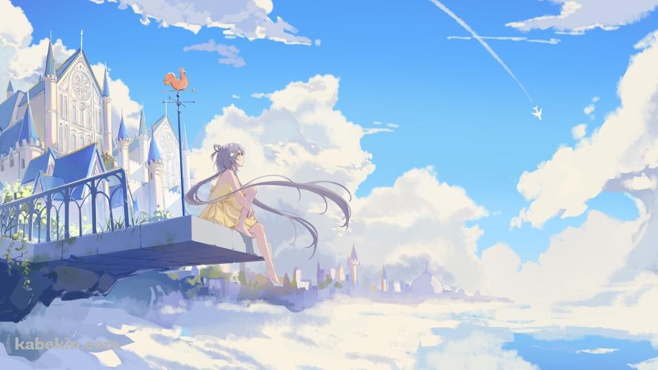 青空と飛行機と黄色い洋服を着た洛天依 / LUO TIANYI / ボカロの壁紙(960px x 540px) 高画質 PC・デスクトップ用