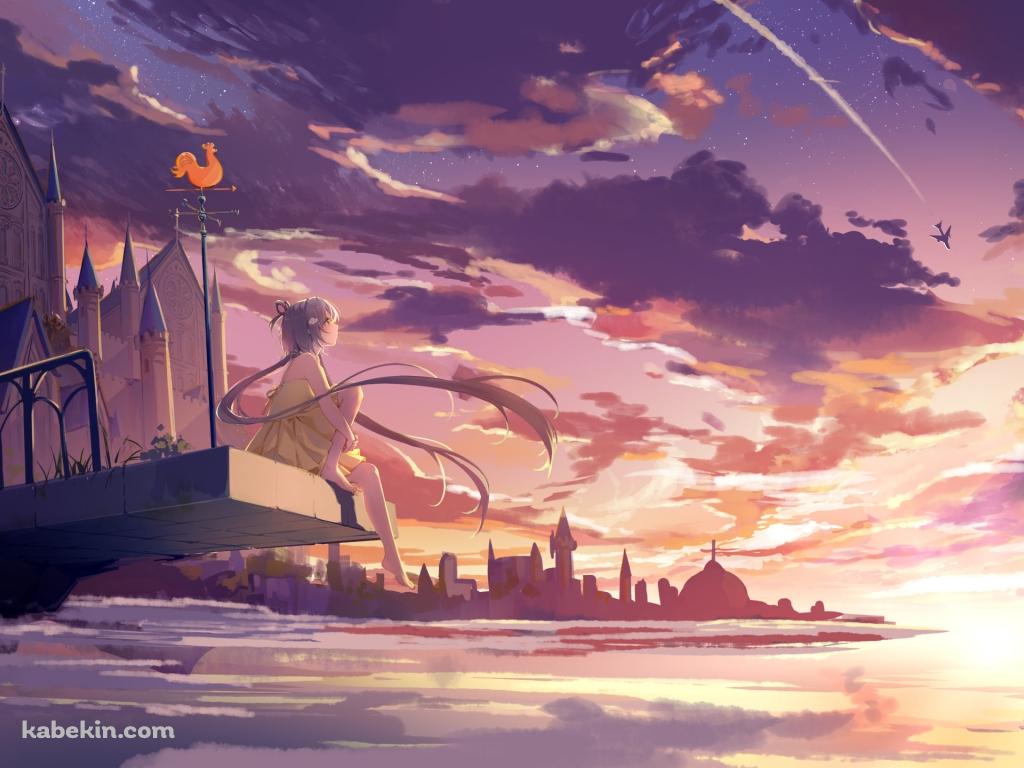 夕暮れ / 風見鶏 / 大きな屋敷 / 飛行機 / LUO TIANYI / ボカロの壁紙(1024px x 768px) 高画質 PC・デスクトップ用