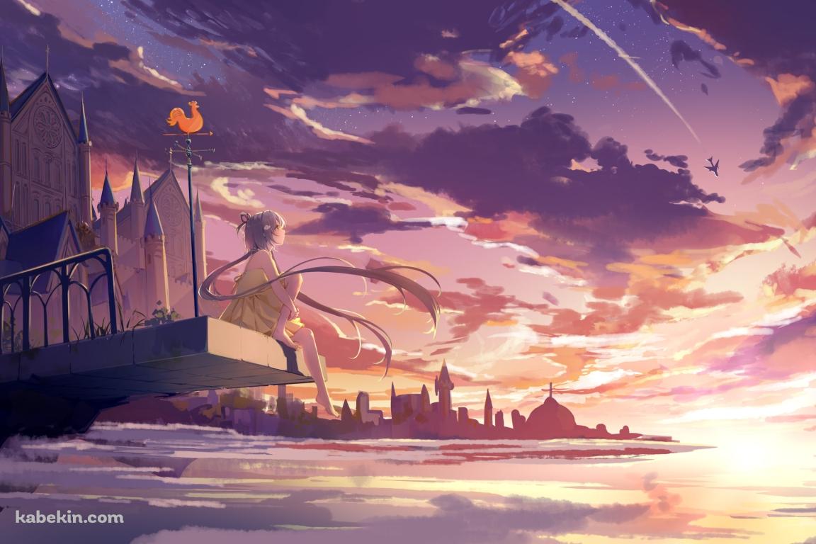 夕暮れ / 風見鶏 / 大きな屋敷 / 飛行機 / LUO TIANYI / ボカロの壁紙(1152px x 768px) 高画質 PC・デスクトップ用