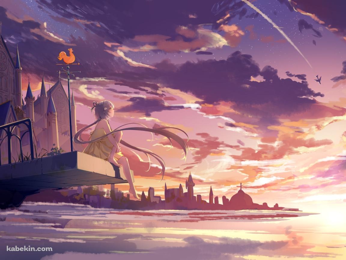 夕暮れ / 風見鶏 / 大きな屋敷 / 飛行機 / LUO TIANYI / ボカロの壁紙(1152px x 864px) 高画質 PC・デスクトップ用