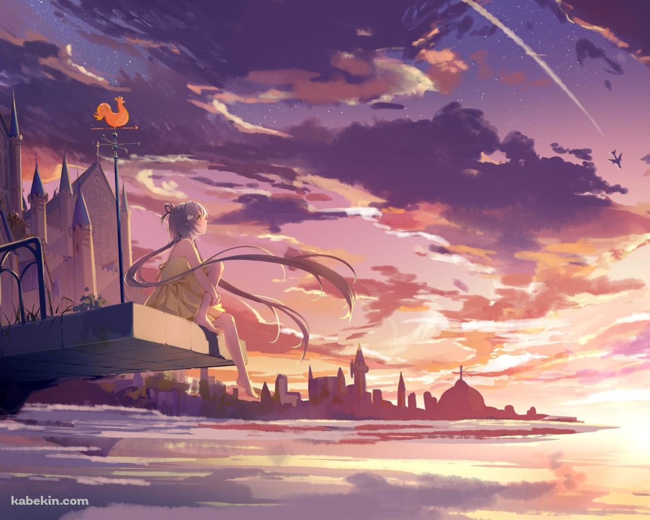 夕暮れ / 風見鶏 / 大きな屋敷 / 飛行機 / LUO TIANYI / ボカロの壁紙(1280px x 1024px) 高画質 PC・デスクトップ用