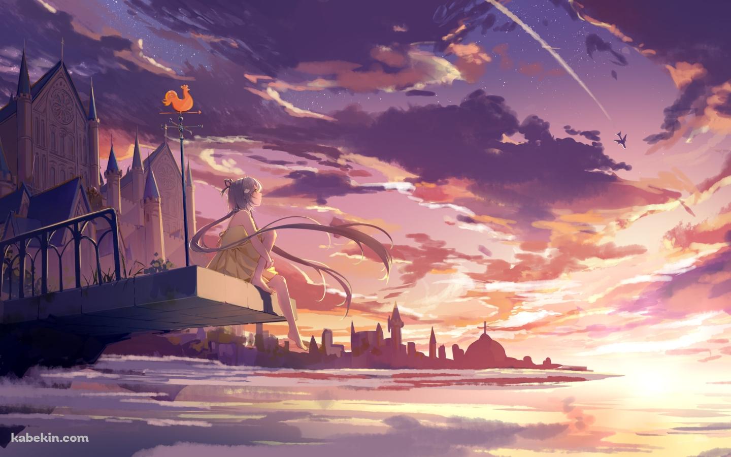 夕暮れ / 風見鶏 / 大きな屋敷 / 飛行機 / LUO TIANYI / ボカロの壁紙(1440px x 900px) 高画質 PC・デスクトップ用