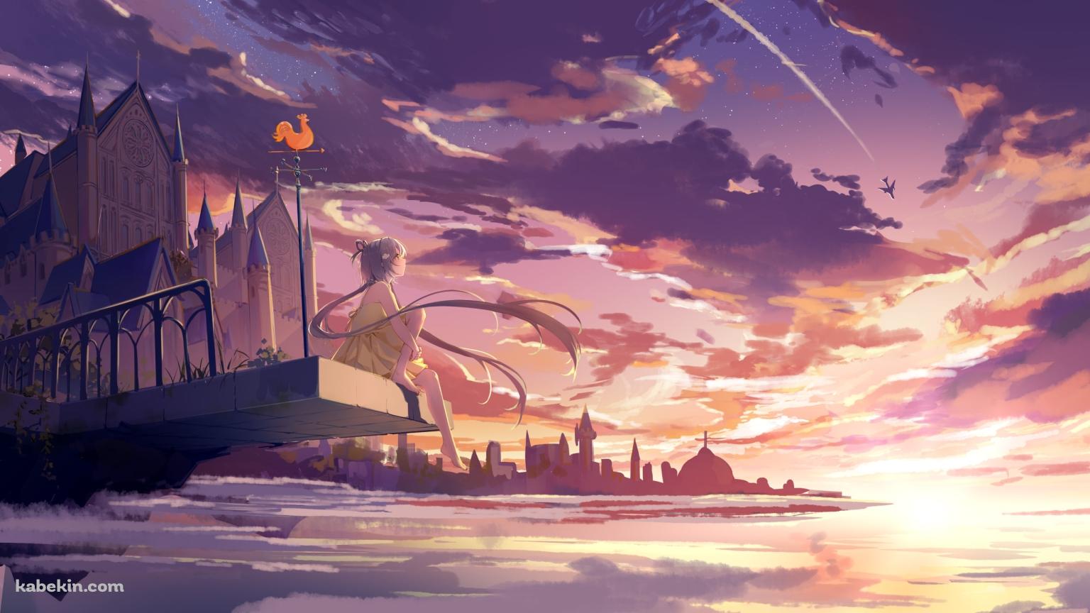 夕暮れ / 風見鶏 / 大きな屋敷 / 飛行機 / LUO TIANYI / ボカロの壁紙(1536px x 864px) 高画質 PC・デスクトップ用