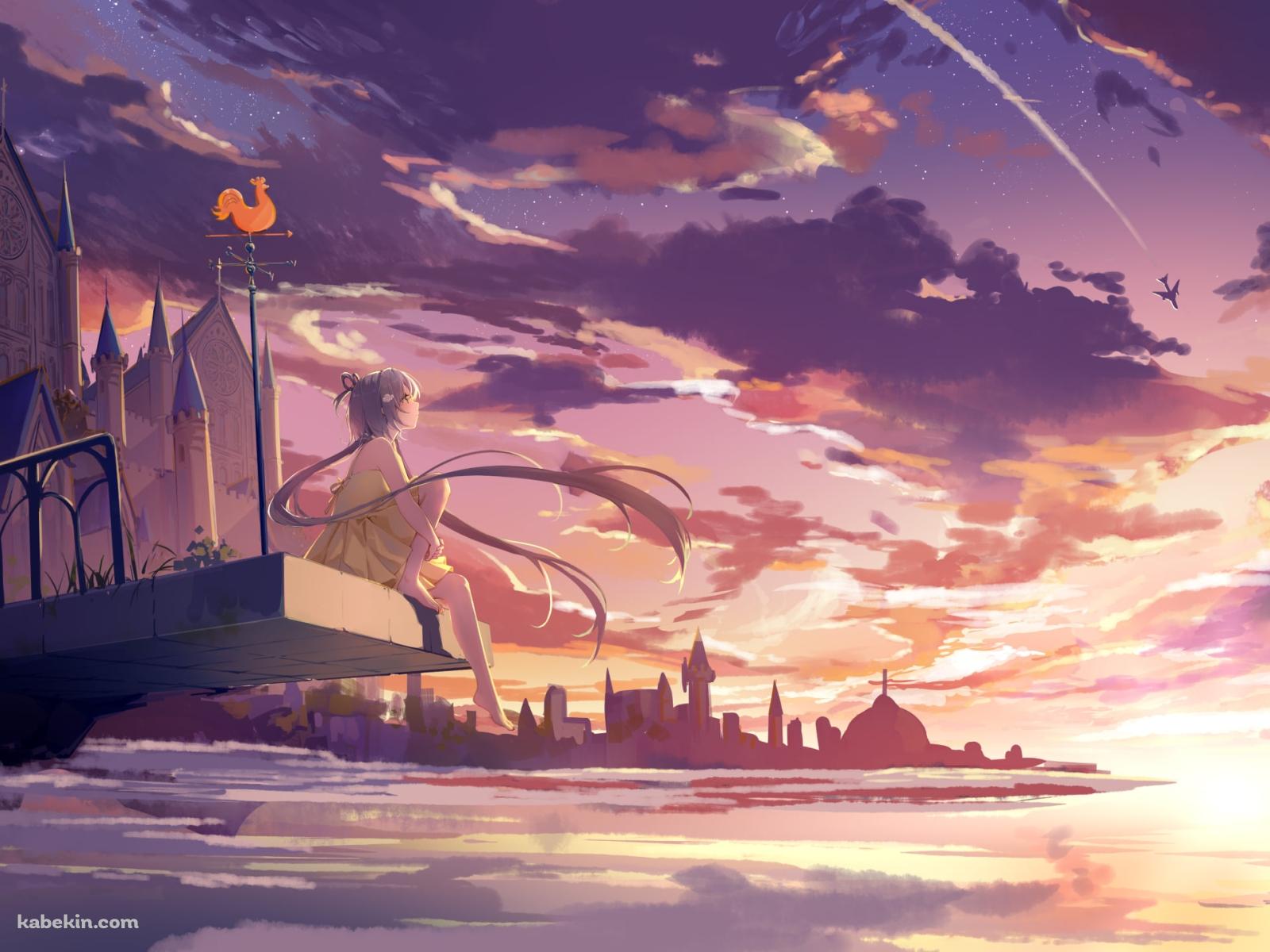夕暮れ / 風見鶏 / 大きな屋敷 / 飛行機 / LUO TIANYI / ボカロの壁紙(1600px x 1200px) 高画質 PC・デスクトップ用