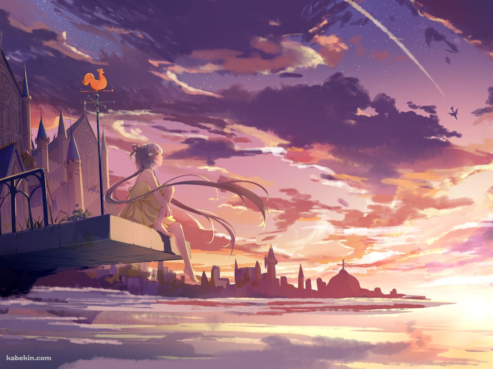 夕暮れ / 風見鶏 / 大きな屋敷 / 飛行機 / LUO TIANYI / ボカロの壁紙(1680px x 1260px) 高画質 PC・デスクトップ用