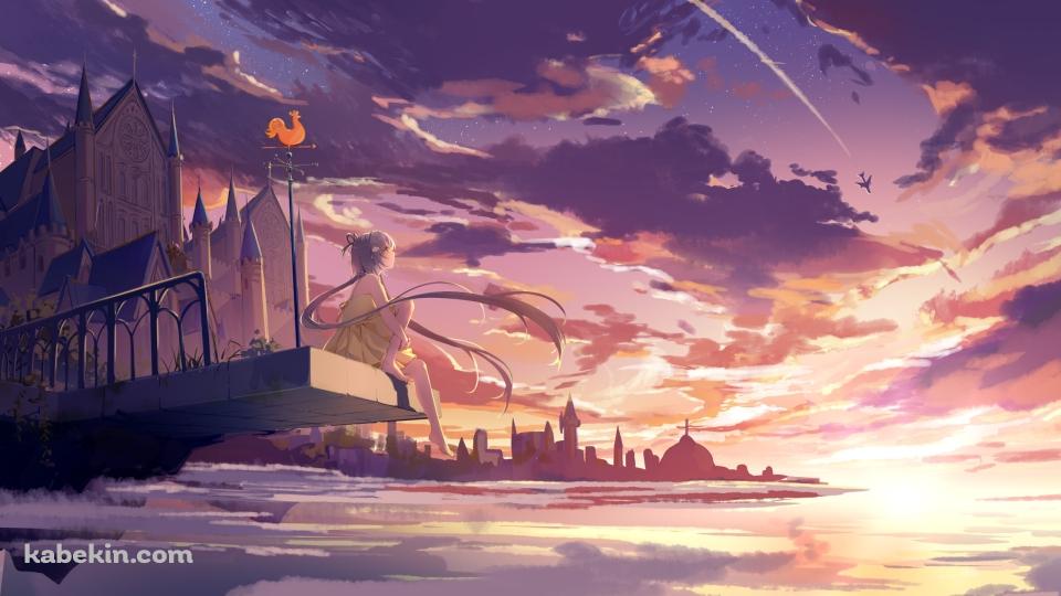 夕暮れ / 風見鶏 / 大きな屋敷 / 飛行機 / LUO TIANYI / ボカロの壁紙(960px x 540px) 高画質 PC・デスクトップ用