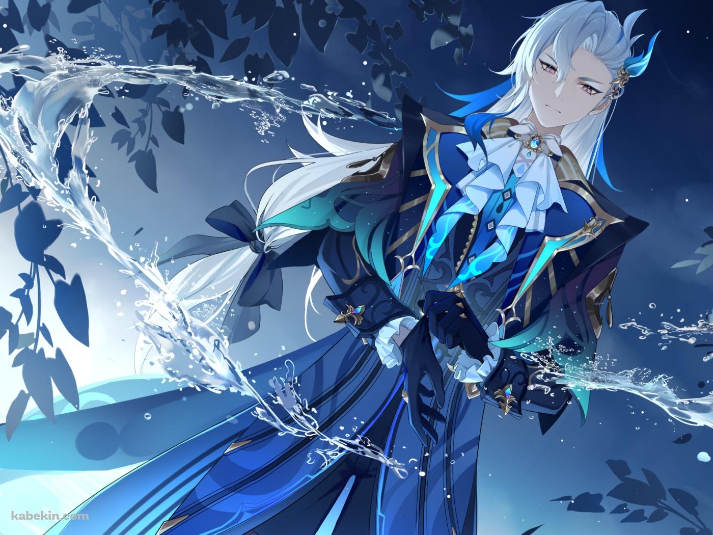 満月と水を撒き散らすヌヴィレット / Neuvillette / 原神の壁紙(1400px x 1050px) 高画質 PC・デスクトップ用