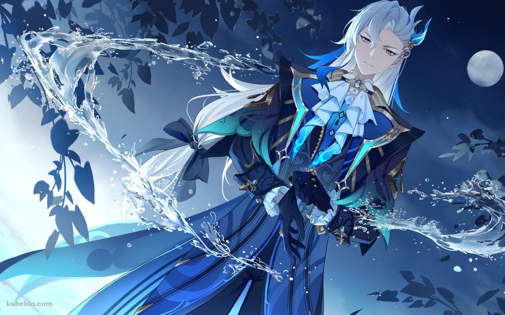 満月と水を撒き散らすヌヴィレット / Neuvillette / 原神の壁紙(1680px x 1050px) 高画質 PC・デスクトップ用