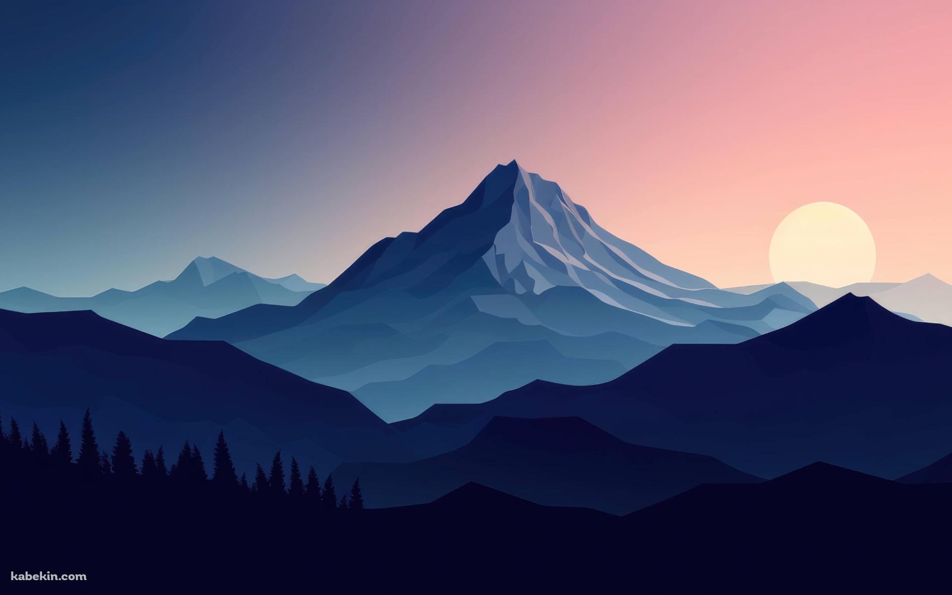 青い森と山と夕陽 / ベクターの壁紙(1920px x 1200px) 高画質 PC・デスクトップ用