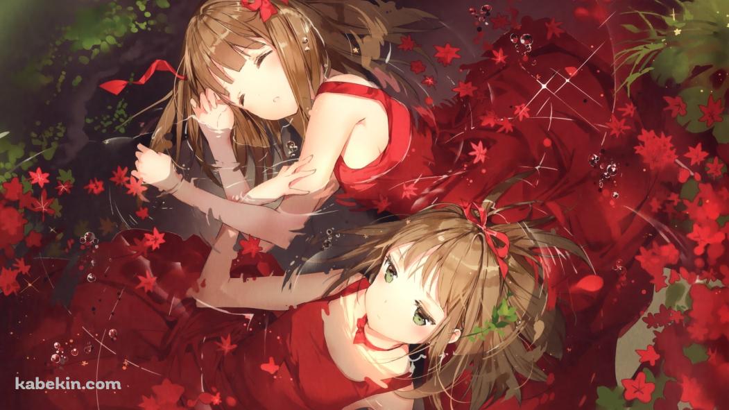 水に浸かる赤いドレスを着た可愛い女の子の壁紙(1051px x 591px) 高画質 PC・デスクトップ用
