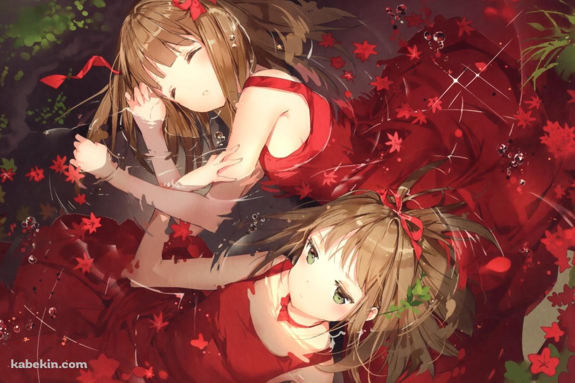 水に浸かる赤いドレスを着た可愛い女の子の壁紙(1152px x 768px) 高画質 PC・デスクトップ用