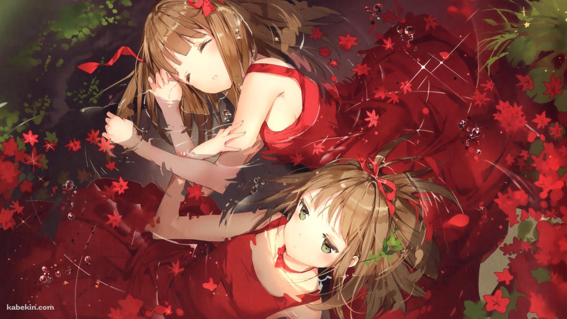 水に浸かる赤いドレスを着た可愛い女の子の壁紙(1829px x 1029px) 高画質 PC・デスクトップ用