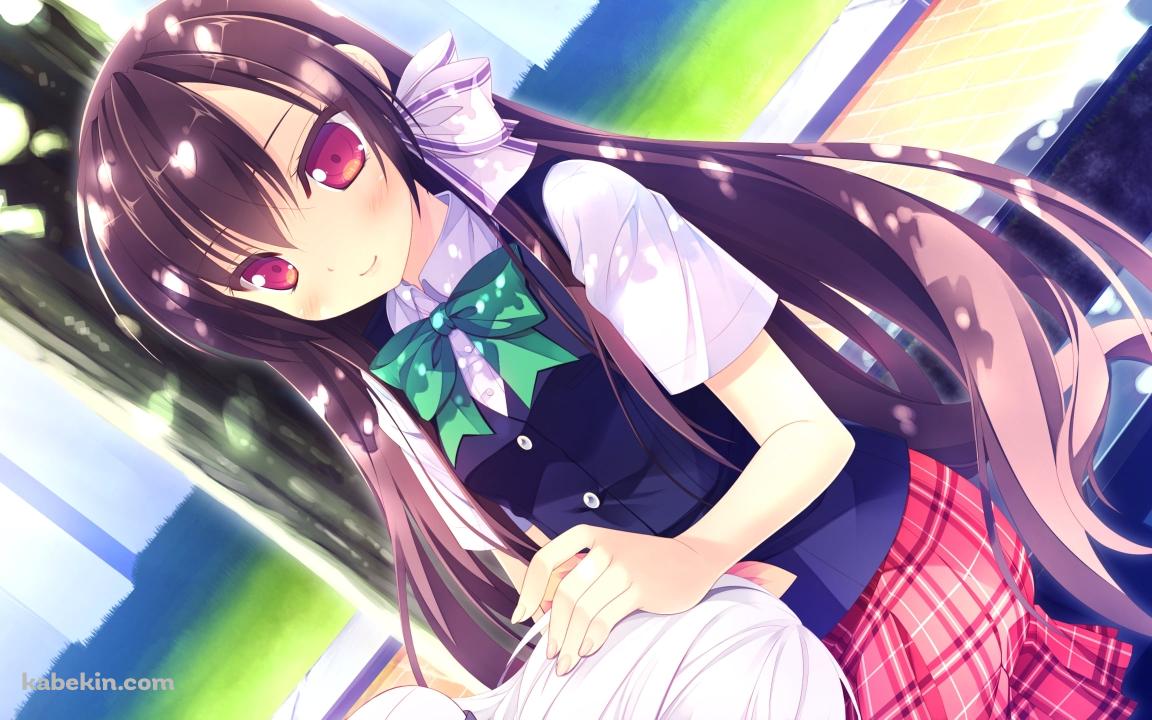 制服を着た可愛い白澤 美悠紀 / 緑のリボン / LOVEREC.の壁紙(1152px x 720px) 高画質 PC・デスクトップ用