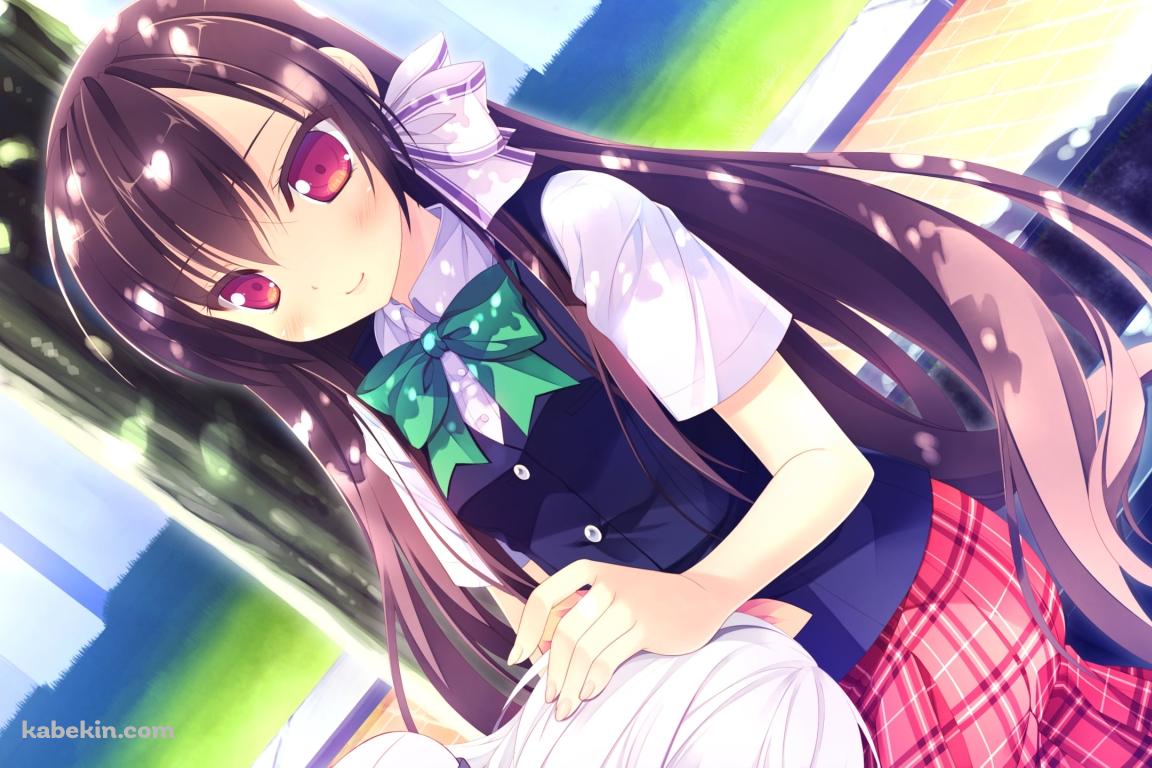 制服を着た可愛い白澤 美悠紀 / 緑のリボン / LOVEREC.の壁紙(1152px x 768px) 高画質 PC・デスクトップ用