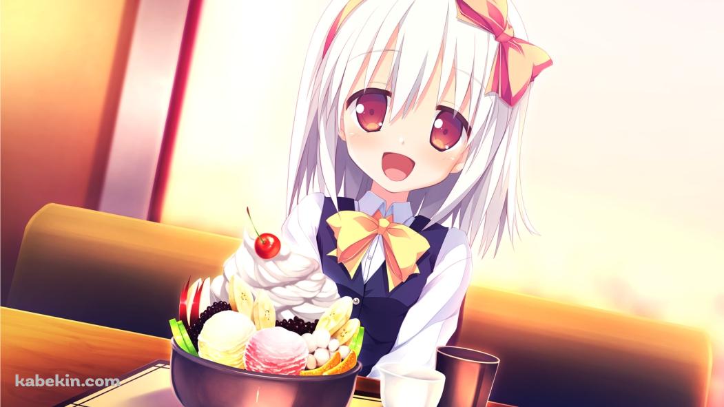 アイスやフルーツがてんこ盛りのスイーツと笑顔のヒトミ / LOVEREC.の壁紙(1051px x 591px) 高画質 PC・デスクトップ用