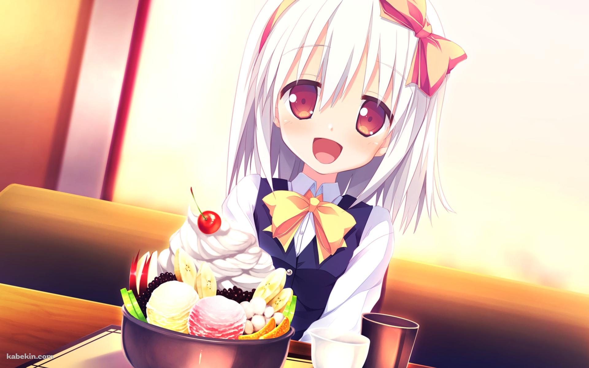 アイスやフルーツがてんこ盛りのスイーツと笑顔のヒトミ / LOVEREC.の壁紙(1920px x 1200px) 高画質 PC・デスクトップ用