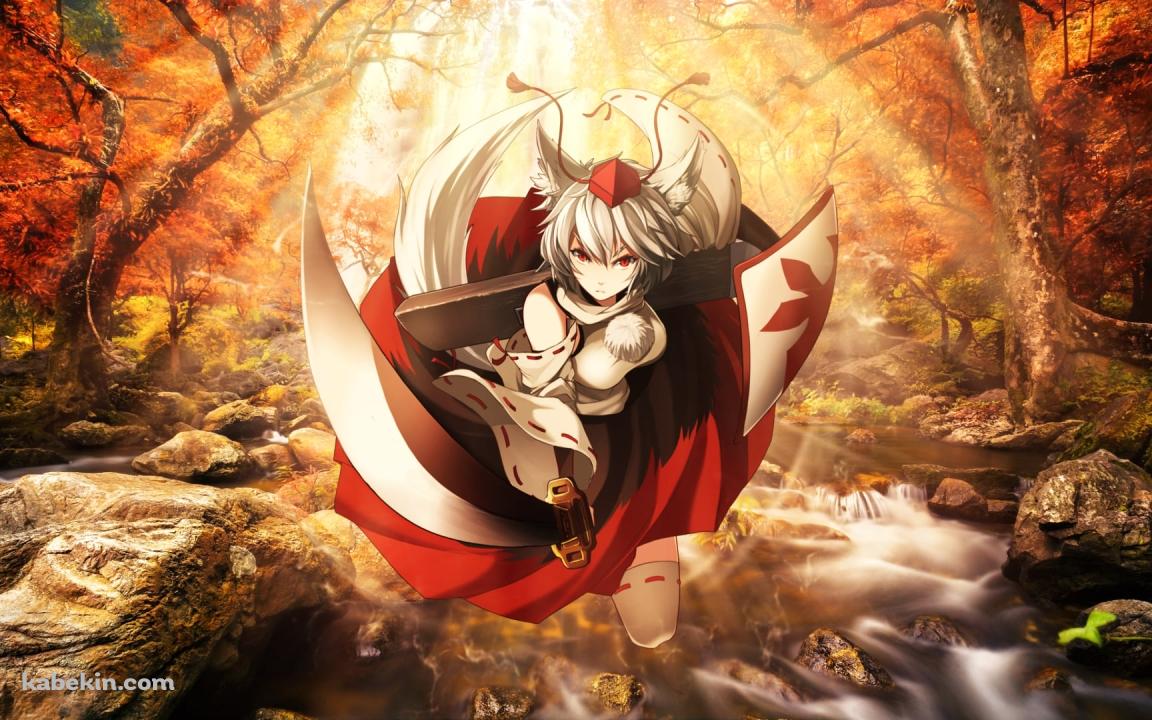 秋の清流と紅葉と犬走椛(いぬばしりもみじ) / 東方の壁紙(1152px x 720px) 高画質 PC・デスクトップ用