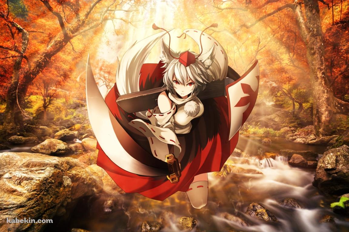 秋の清流と紅葉と犬走椛(いぬばしりもみじ) / 東方の壁紙(1152px x 768px) 高画質 PC・デスクトップ用