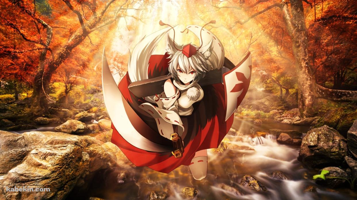 秋の清流と紅葉と犬走椛(いぬばしりもみじ) / 東方の壁紙(1242px x 698px) 高画質 PC・デスクトップ用