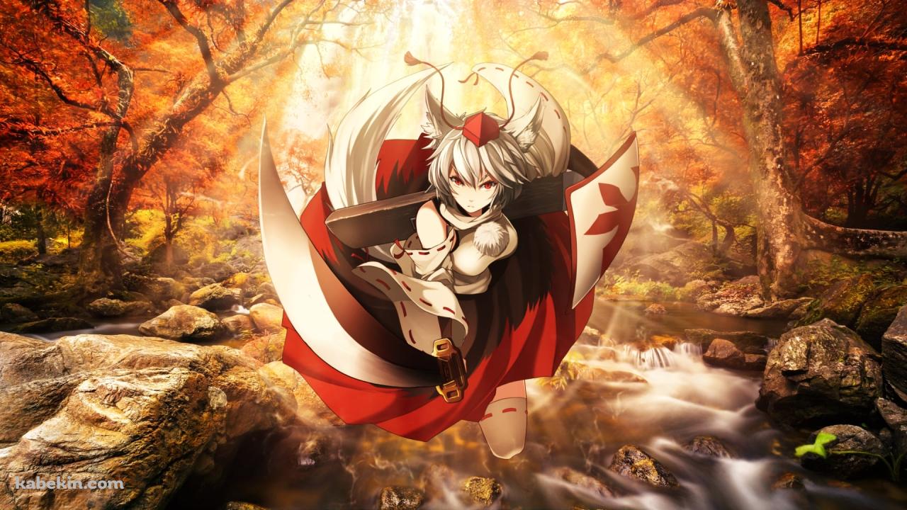 秋の清流と紅葉と犬走椛(いぬばしりもみじ) / 東方の壁紙(1280px x 720px) 高画質 PC・デスクトップ用